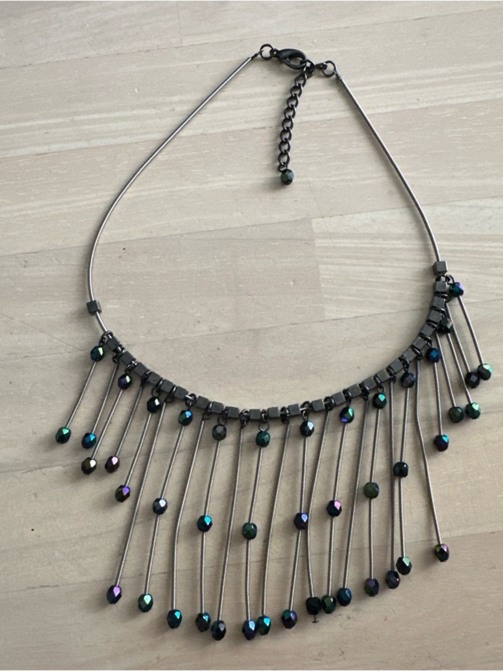 Vintage Italian Iridescent Glass Bead Choker Metallic Wire Necklace 6.5” Jewelry